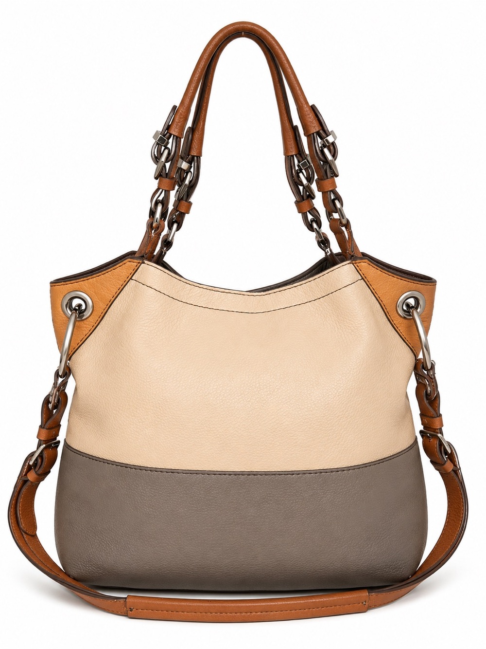 orYANY Colorblock Pebbled Leather Hobo Crossbody Shoulder Bag Beige Taupe - Picture 14 of 14